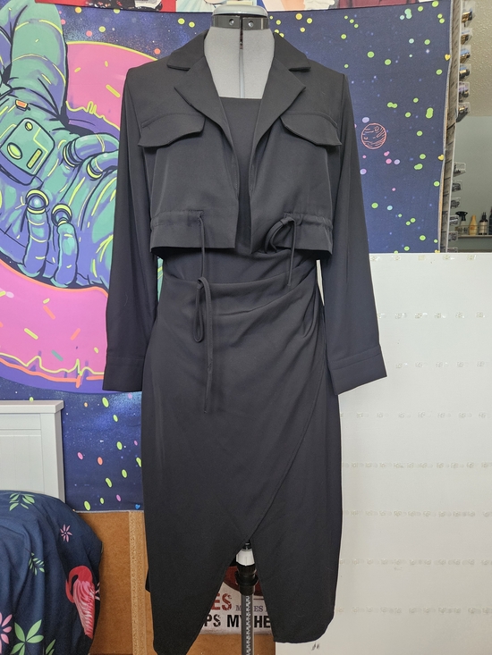 Dresses & Skirts - Black Women's Two-piece Wrap Dress with Cropped Blazer
